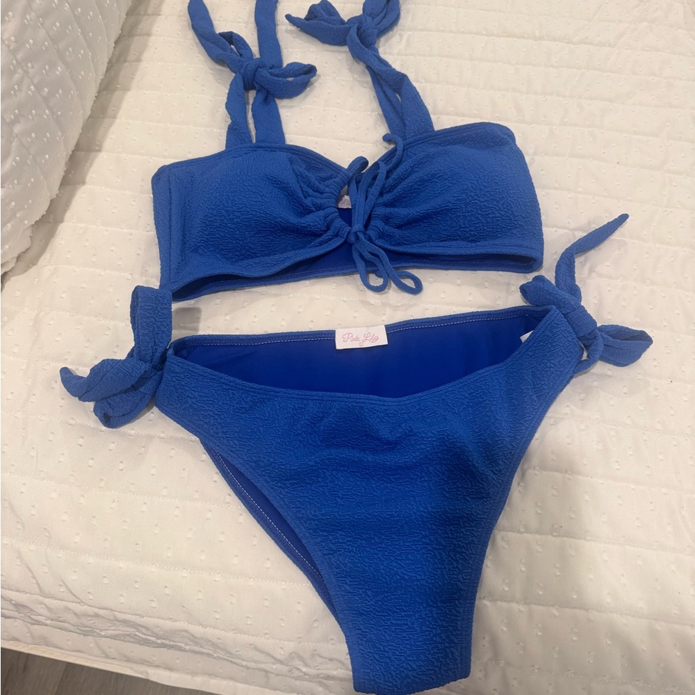 Pink Lily Royal Blue Bikini Set L NWT